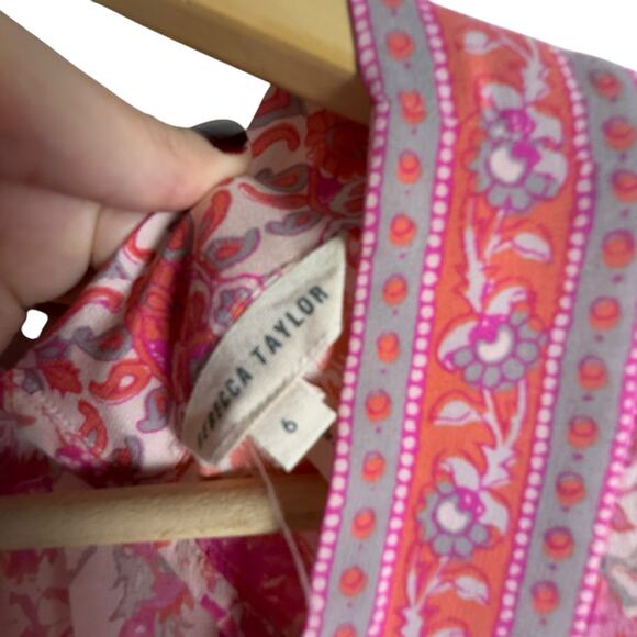 Rebecca Taylor Dreamweaver Pink Boho Printed Sleeveless Silk V-Neck Dress Size 6 - Picture 6 of 10